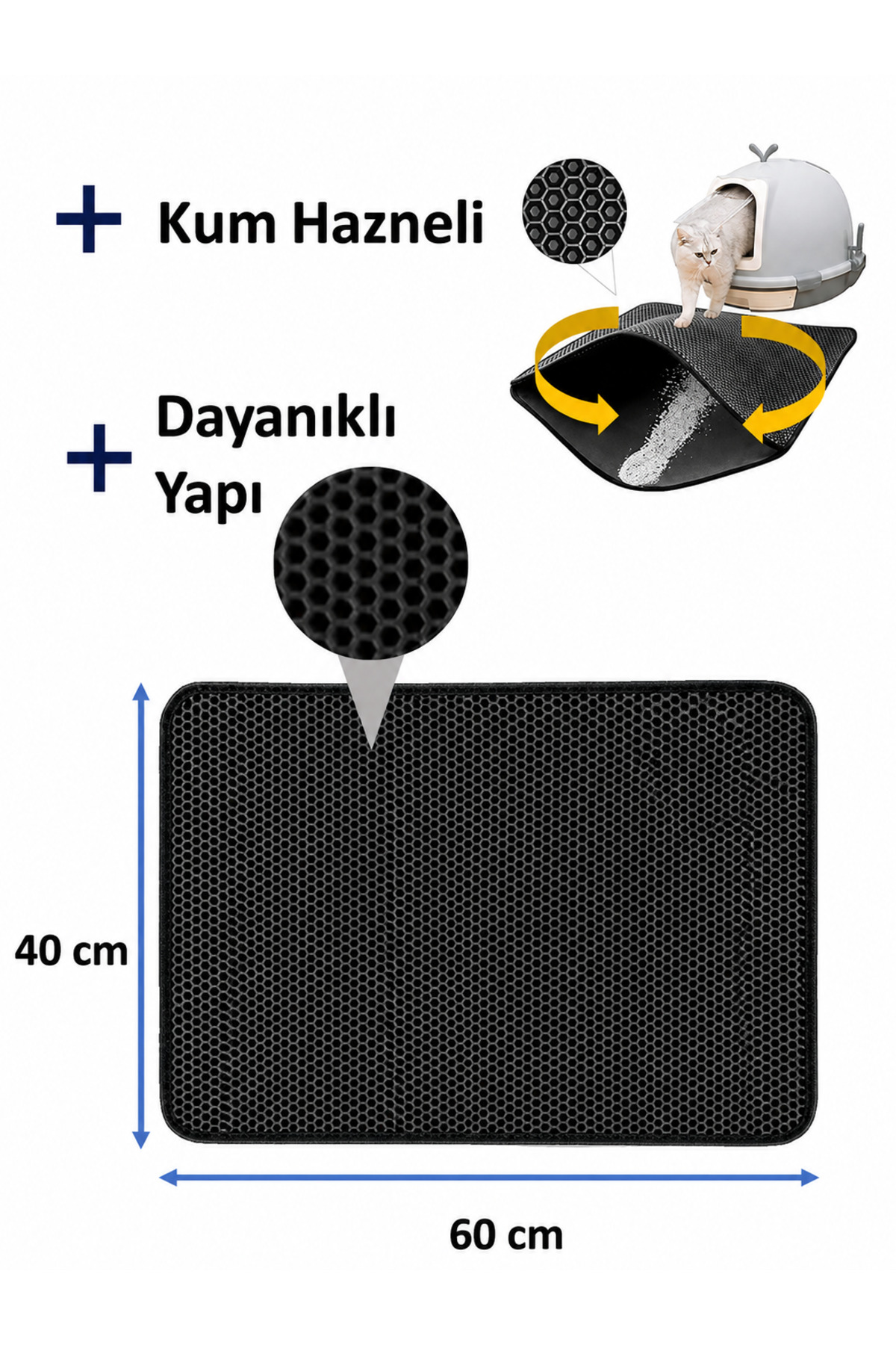 Kedi Bakım Seti | Kedi Kum  Paspası 60x40 cm + 2 Adet Mama Kabı + Kum Küreği