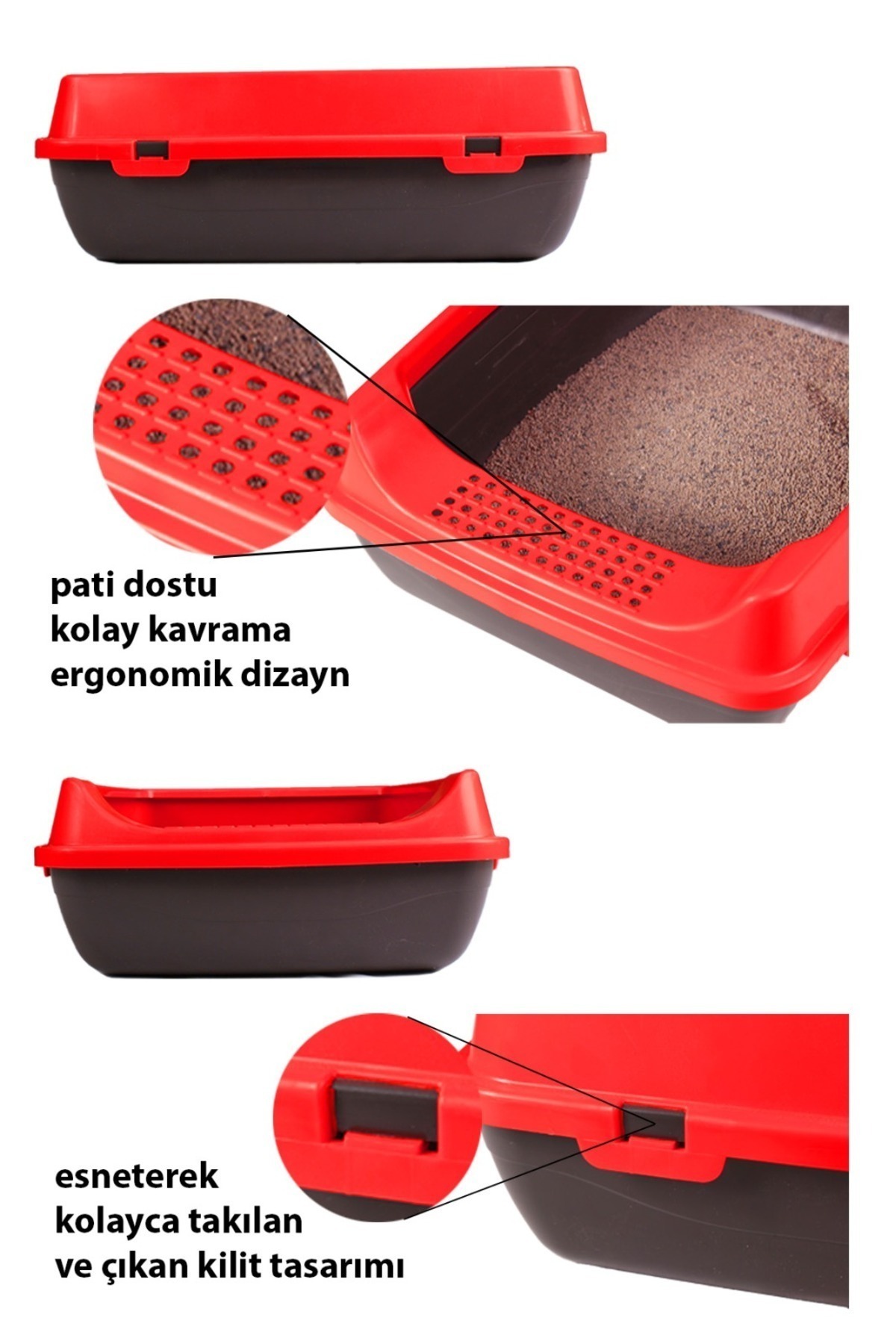 ELEKLİ AÇIK KEDİ TUVALETİ-PEMBE KÜREK HEDİYELİ