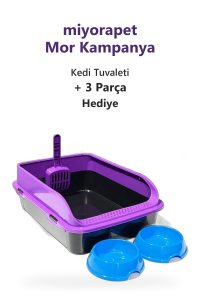 miyorapet Mor Kampanya Açık Kedi Tuvaleti - Kürek - 2 Mama Kabı Hediyeli
